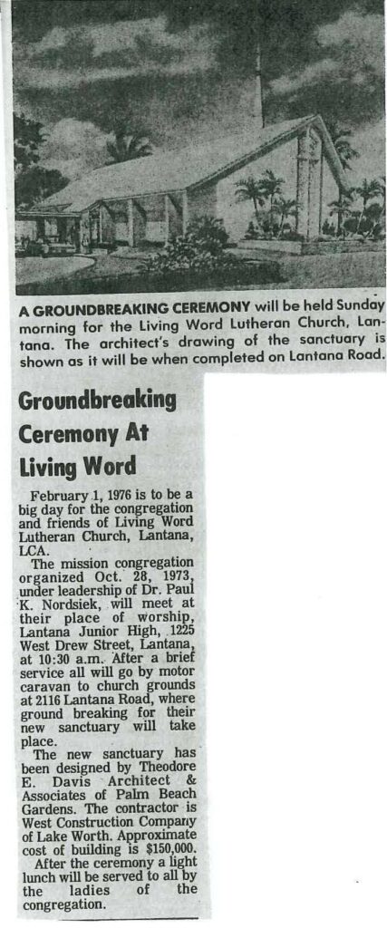 1976 - West Construction delivered the Living Word Lutheran Church sanctuary in Lantana, an early milestone that highlights the firm’s role in creating spaces that bring communities together and serve generations.